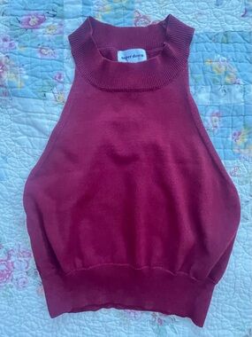 superdown Burgundy Sleeveless Mock Neck Knit Top
